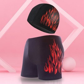 a919 Plus Size Men's Swim Trunks with Fashion Flame Swim Cap, Nylon Hot Spring 4XL [85.00 Kg-105.00 Kg]/No. 2 Gray Flame 10ea