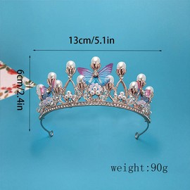 FitBest Tiara de cristal para niña, corona de cumpleaños de princesa, con perla y mariposa para rendimiento, cosplay, fiesta, coronas de diamantes de imitación para niños y adolescentes