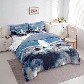 Erosebridal Aviation Aircraft Comforter Set 7 Piece Bed in a Bag Twin,Plane Airliner Bedding Sets Airplane Aeroplane Sheet Set with Comforter