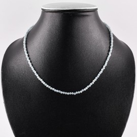 Aquamarine Choker Necklace For Women Natural Gemstones Beads Faceted Beaded 3mm, March Birthstone Blue Crystals Jewelry 18 inches Adjustable Silver Plated Chain Gifts For Her Birthday