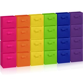 Hillban 24 Pcs Storage Cubes 11'' Collapsible Storage Bins Bulk Fabric Storage Cubes Basket with Dual Handles Organizer Storage Cubes for Closet Toy Classroom Shelf Kids Room(Multicolor)