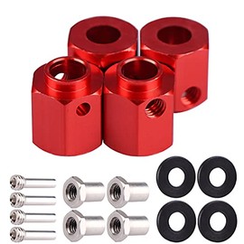 Acekeeps Aluminum Thicken 12mm Hex Wheel Hubs Adapters w/Spacers Upgrades Parts for 1/10 Traxxas TRX-4 TRX-6 RC Crawler (Red, 12mm)