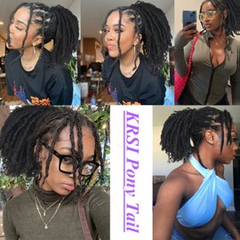 KRSI Black Dreadlock Curly Drawstring Loc Ponytail for Black Women, Lovely Goddess Coil Dreadlock Drawstring Clip in on Ponytails Hair Extensions Fake Ponytail Hairpieces for Black Women and girl(1B)