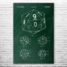 20 Sided Dice Poster Print, Game Room Art, Gamer Gift, Dice Blueprint, Board Game Art, Toy Store Decor, Play Room Decor Green Chalkboard (18 inch x 24 inch)