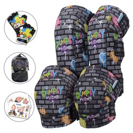 Soft-Style Kids Knee and Elbow Pads with Bike Gloves, Flexible Impact-Resistant Gear for Ages 2-11, Designed for Balance Bikes, Roller-Skating, and Skateboarding (Graffiti Black Wall, Large)