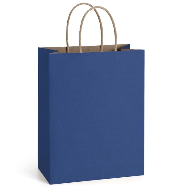 BagDream Navy Blue Gift Bags 8x4.25x10.5 100Pcs Paper Bags, Paper Gift Bags with Handles Bulk Paper Shopping Bags Kraft Bags Party Favor Bags Retail Merchandise Bags Sacks