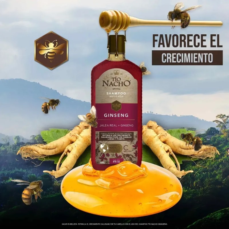 Shampoo Tío Nacho Ginseng + Jalea Real Anti-Caída 415 ml