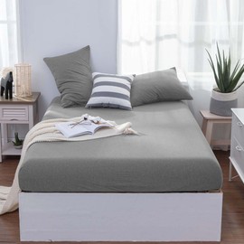 Oxford Homeware Grey Super King Fitted Sheet –100% Organic Cotton Jersey Bed Sheets Deep Fitted (30 Cm), Soft Breathable Easy Care and Fade Resistance Fitted Sheets (180x200)