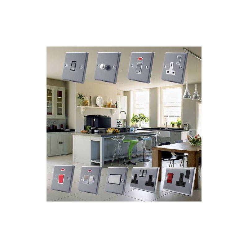 Double Plug Socket 2 Gang - Satin Chrome - Square