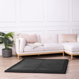 FDP SoftScape Velvety and Vinyl Space Saver 4-Section Folding Activity Mat for Infants and Toddlers, Tummy Time for Babies, Soft Foam and Colorful Play in Home, Daycare or Preschool - Onyx