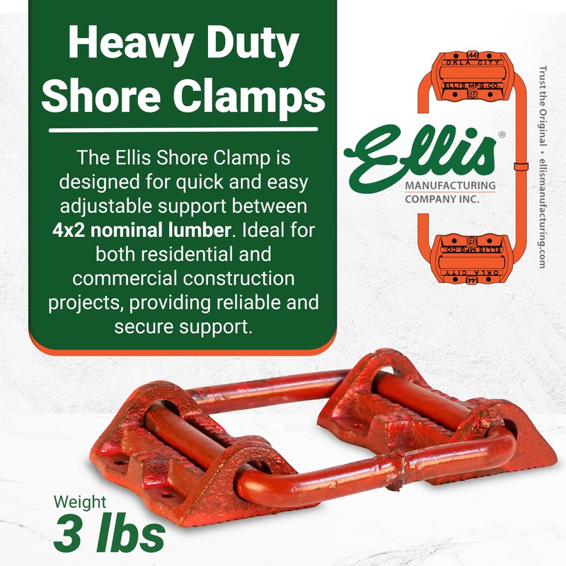 Ellis Shore Clamps - 4x2 Lumber Size, Adjustable Support System,