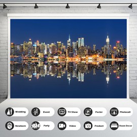 New York City Night Scene Backdrop American City Manhattan Downtown Landscape Famous Landmark Skyscrapers Background Urban Skyline Building Lights Adult Travel Portraits Photo Studio Props 5x3ft