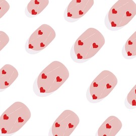 Valentine's Day Press on Nails Almond Short Fake Nails White French Tip False Nails with Designs Red Heart Glossy Glue on Nails Cute Heart Stick on Nails Press ons for Women Girls Manicure 24 Pcs