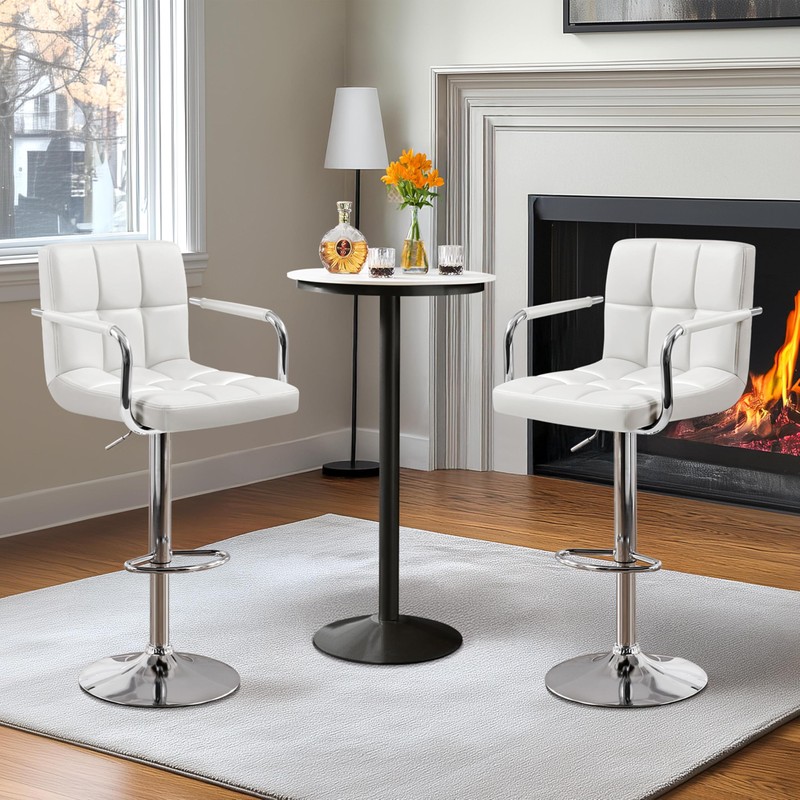 Yaheetech Bar Stools Set of 2, PU Leather Adjustable Swivel
