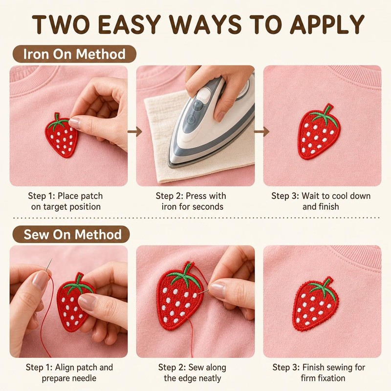 20Pcs Strawberry Iron On Patches Embroidered Fruit Appliques