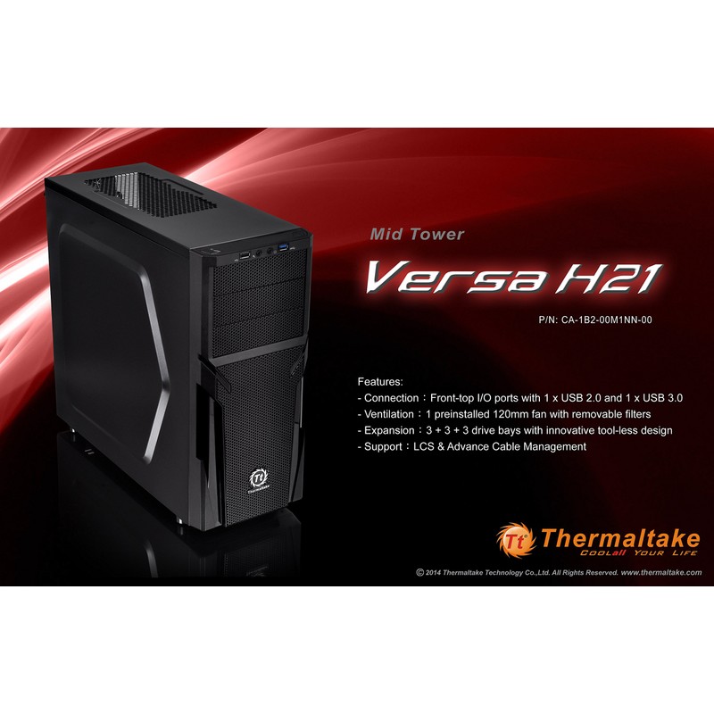 Thermaltake Versa H21 SPCC ATX Mid Tower Computer Chassis CA-1B2-00M1NN-00,Black