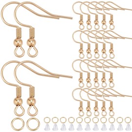 SOFPLATE 1 Box 150Pcs Real 18K Gold Plated Earring Wires Stainless Steel Earring Hooks Bulk French Fish Hook Ear Wires with Ear Nuts and Jump Rings Ball Dot Earring Wires for jewellery Making Supplies