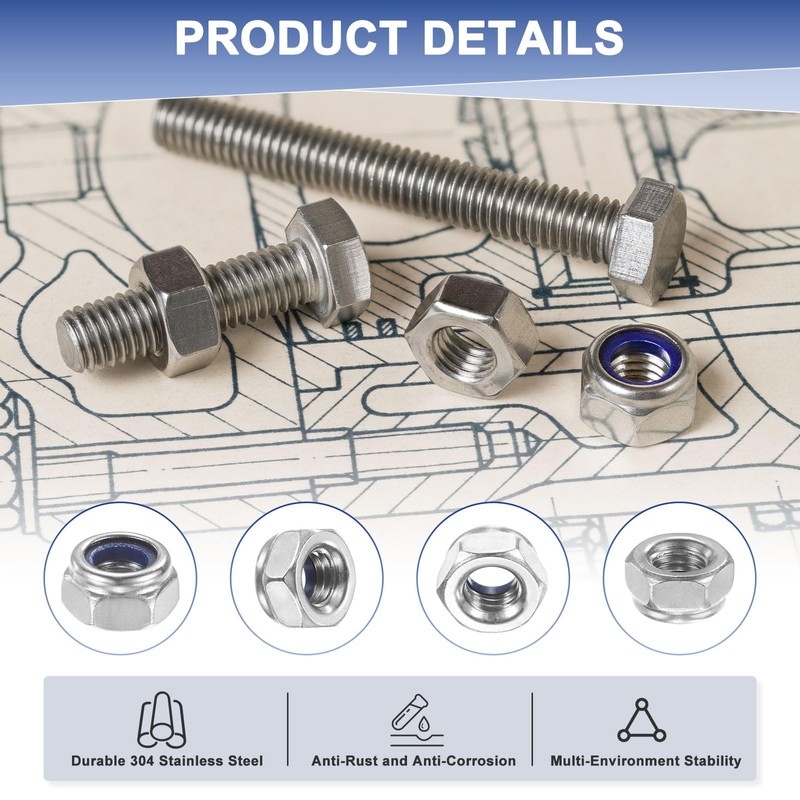 M METERXITY 200-Pack Nylon Insert Hex Lock Nuts, M6 x