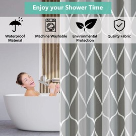 GERUIKE Grey Shower Curtain 180 x 200 cm - Weighted Shower Curtains Mould Proof Resistant, Machine Washable Bath Curtains with 12 Shower Curtain Rings, Polyester Fabric Bathroom Curtains, Mixed Grey