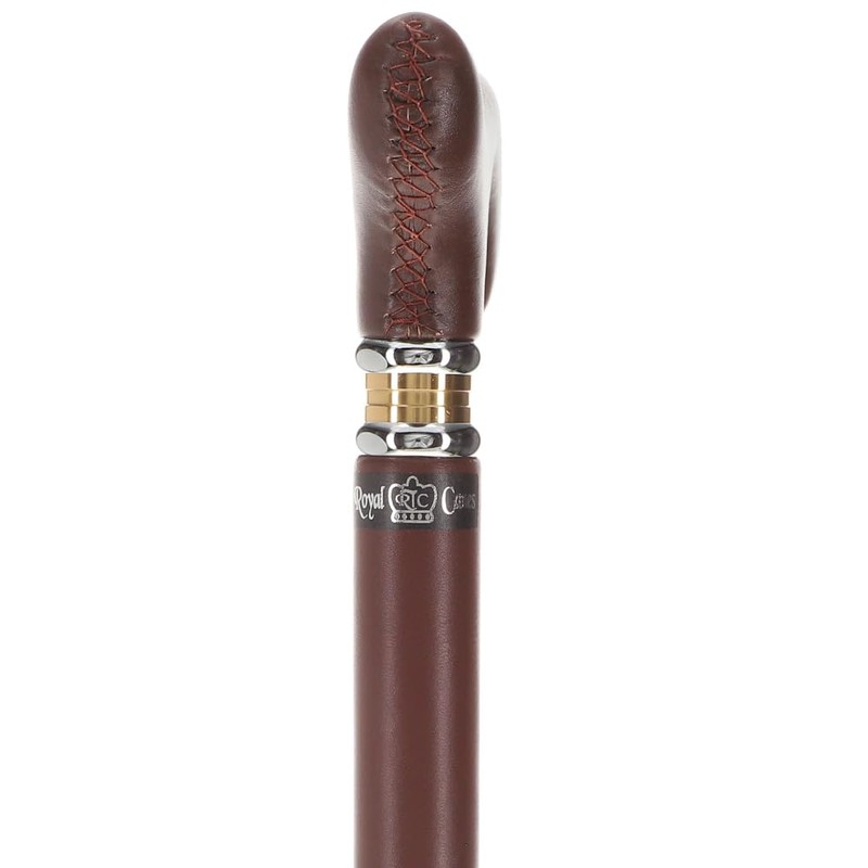 Soft Genuine Leather Grip Brown Cane - Leather Wrapped Shaft
