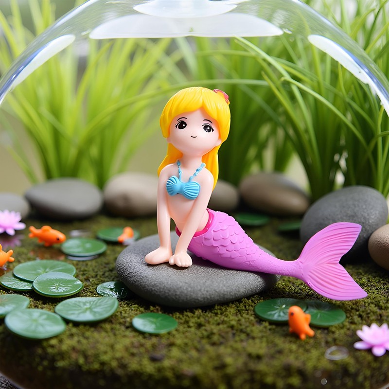Zcccc Pink Mermaid Figurine Aquarium Ornament, Plastic Fish Tank Decor,