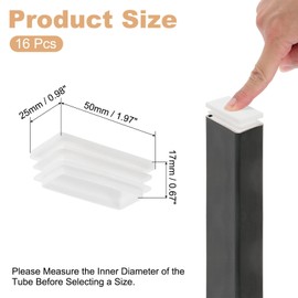 PATIKIL Rectangle Plastic Plug, 16 Pcs 2 x 1"/50 x 25mm Tubing Insert End Caps Plastic Plug Cap for Rectangle Tubes Chair Legs Furniture Metal Tubing Hardware Plugs Fences, White