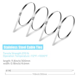 100PCS 11.8Inch Metal Cable Zip Ties - 304 stainless steel Heavy Duty Self-locking Cable Wire Tie Wrap for Fence Exhaust Wrapping Car Outdoor Canopy Automotive