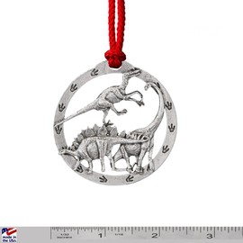 Handcrafted Antique Pewter Brontosaurus Dinosauar Corded Hanging Ornament Gift for Christmas Holiday Trees and Wreaths - Made in United States - SKU A192OR