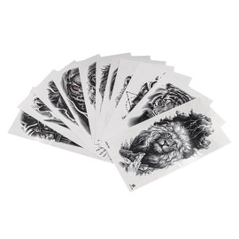 ANCLLO 12 Sheets Full Sleeve Temporary Tattoos Black Animal Lion Wolf Large Pattern Simulation Tattoo Sticker Realistic Fake Tattoos for Adults