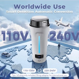 Dual Voltage Travel Kettle, 110-240V Portable Electric Kettle with LCD Display, 4 Temperature Settings, 4 Colors LED for Global Use (350ML)