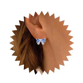 Aneneiceera Vintage Sapphire Bow Stud Earrings Silver Sapphire Bow Earrings Blue Crystal Bowknot Earrings Small Sapphire Earrings Jewellery for Women and Girls, Metal