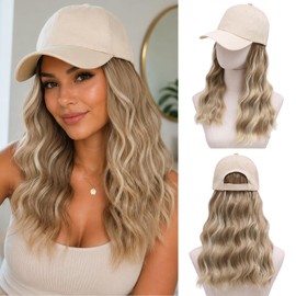 Hat Wigs 20" Hat with Hair Attached for Women,Long Wavy Extensions with Breathable Baseball Cap Wig for Daily Party(20inch,9H60A)