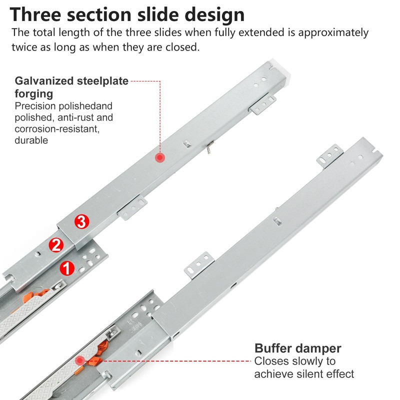 Undermount Drawer Slides, Bottom Mount Invisible Soft Close Pull Out