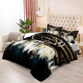 Ntlfup Deer Comforter Sets for Boys Kids Teens American Flag Camo Bedding Sets, Queen SizeWestern Farmhouse Wild Animal Quilt Black White Home Decor 3 Pcs with 1 Comforter 2 Pillowcase