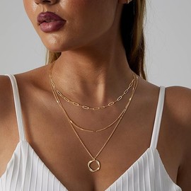 Layered Gold Necklaces for Women Stackable Dainty 14K Gold Silver Plated Trendy Circle Paperclip Pendant Choker Necklace Layering Beach Cute Fashion Pendant Choker Necklaces Trendy Jewelry Set Gifts for Women (Gold)