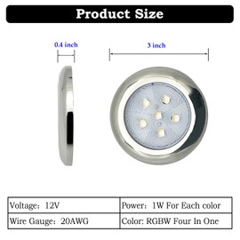 SMIXCTEK Marine RGBW Courtesy Dome Light Set (4-Pack) - 3 Inch IP68 Waterproof 304 Stainless Steel Boat Cabin Lights - 12V Deck/Cabin Lights