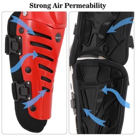Knee Shin Guards Motorcycle Protective Gear, Knee Pads 3 Sections Adjustable Leg Armor Crashproof 1 Pair, Motocross Gear for Men MTB Riding Mountain Bike (Red, Regular)