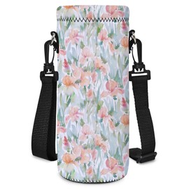 Mibbxea 750 ml Water Bottle Carry Bag, Shoulder Bag for Bottles, Neoprene Bottle Cooler with Carry Strap for Men Women Travel, Cycling, Hiking, Gym, Running, Camping (Watercolour Flowers)