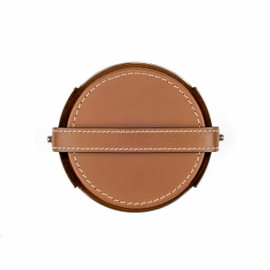 nambe Tahoe Coaster with Stand (Set of 4) - Sleek Stainless Steel & Genuine Leather Coasters with Holder, Modern Tableware for Dining and Entertaining, Stylish & Durable Drinkware Essentials