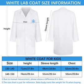 Doctor Scientist Lab Costume for Girl Boy Role Play Thick White Coat Birthday Party Gift 2-12 Years (130-140)