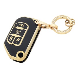 chyoekey Key Fob Cover for Jeep with Keychain Soft TPU Car Key Shell Case Protector Compatible with Jeep 2020 2021 Gladiator JT Sahara JLU 2018-2021 Jeep Wrangler JL JLU Rubicon (Black)