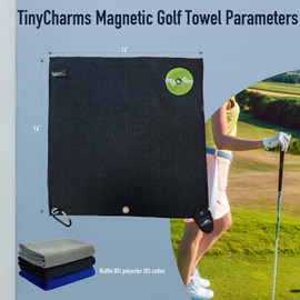 TinyCharms Magnetic Golf Towel | Small Golf Towel, Magnetic Clip for Golf Towel, Top-Level Microfiber, Strong Hold to Golf Carts or Clubs | Functional and Durable & Black