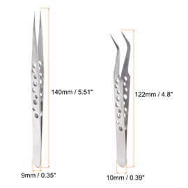 sourcing map 2pcs Precision Tweezers 140/125mm Elbow Straight Pointed Hollow Anti-Slip Stainless Steel Craft Professional Tweezer for Replace Precision Parts Technology Industrial Electronics