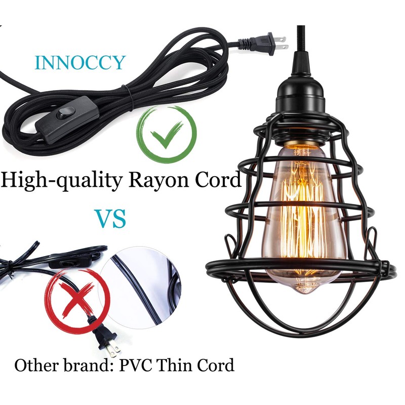 Industrial Plug in Pendant Light, Asnxcju Vintage Hanging Cage Pendant