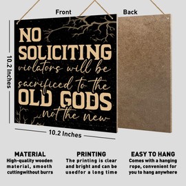 No Soliciting Sign for Front Door, Humor Do Not Disturb Sign, Funny No Soliciting Sign for House Farmhouse Porch Home Kitchen Decor, Violators Will Be Sacrificed To The Old Gods Not The New