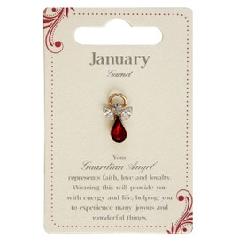 Guardian Angel Brooch, January Birthstone, Angel Badge with Garnet Red Gemstone, Gift for Women & Men, Lapel Pins-Golden-One Size-Unisex, Silver