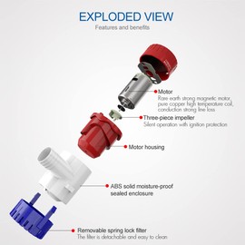 HUIXHAO Electric bilge pump 12V 1100GPH,Non-Automatic Marine Submersible Boat Bilge Water Pump Small, Suitable for Ponds, Pools,Boat,Yacht etc