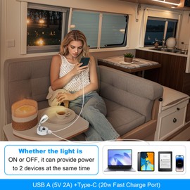 WTNYOU 2-PCS RV Reading Lights 12V Interior with USB-A & USB-C Charging Ports, Rotatable Camper LED Light Fixture, RV Bedside Light for Motorhome, Camper, Travel Traile, Boat and Van