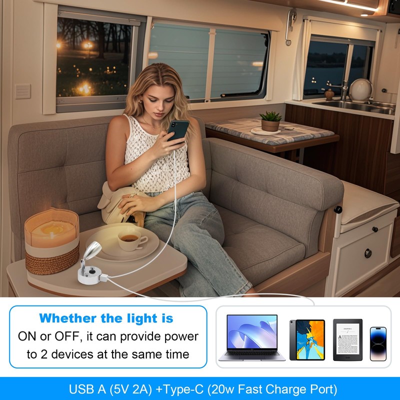 WTNYOU 2-PCS RV Reading Lights 12V Interior with USB-A &