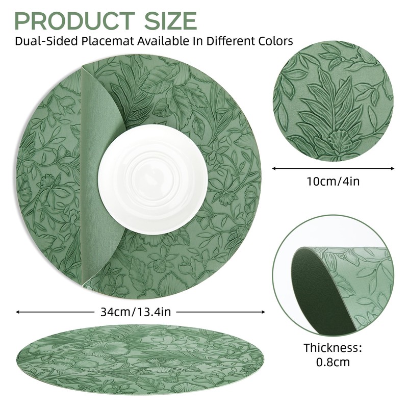 Placemats Set of 6, Faux Leather Round Table Mats, Heat-Resistant